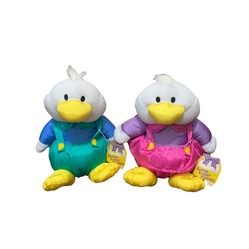 VTG 1994 Gibson Greetings Dudley Duck & Darcie Duck Easter Plush Stuffed Animals